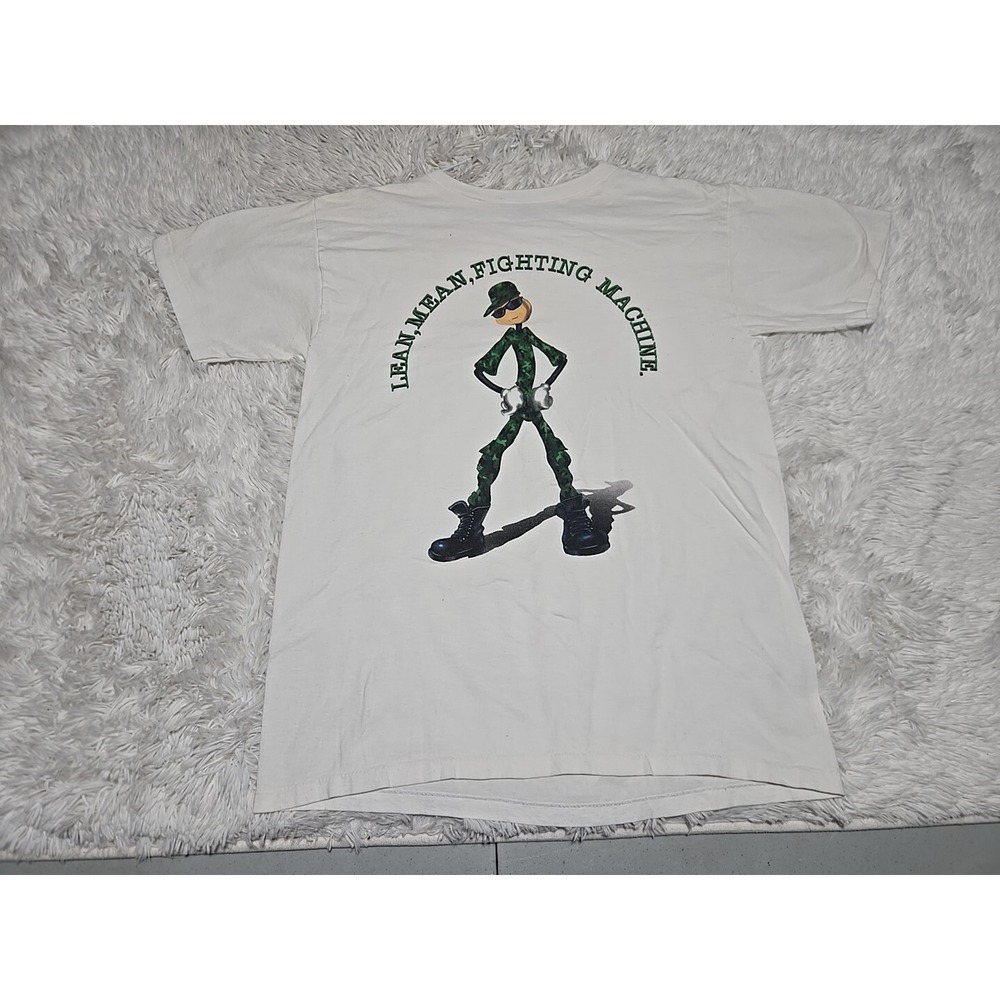 Vintage Lean Mean Fighting Machine Camo Cartoon Graphic L T-Shirt Military Theme